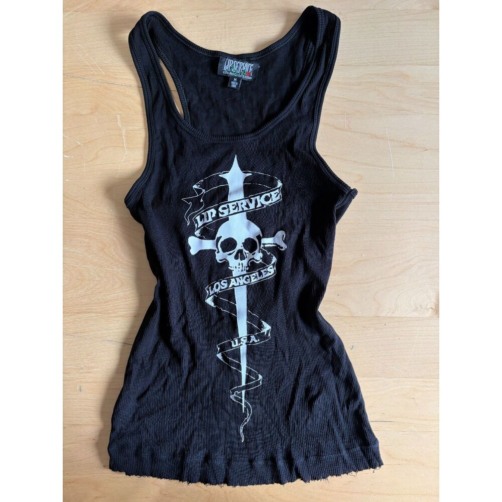 Vintage Lip Service Los Angeles Dagger Skull Ribbed Tank Top Size M